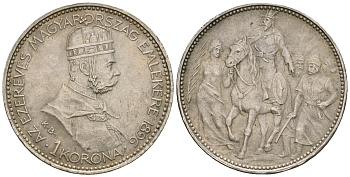 Венгрия 1 крона 1896 1000 лет прихода венгров в Панонию KM 487 серебро 219-1223