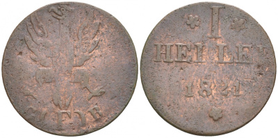 Франкфурт 1 геллер 1820 GB AKS 30, Jaeger 10, KM 301 медь 73-633