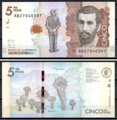 Колумбия 5000 песо 2015 Хосе Асунсьон Сильва, экосистема Райского уголка Pick 459 a бумага UNC (пресс) 402-61-2-2