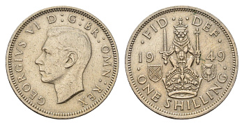 Великобритания 1 шиллинг 1949 Георг VI (1936-1952), Шотландский герб KM 877, Spink 4109 медно-никель 4182-246