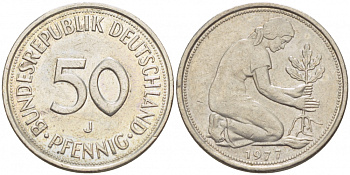 ФРГ 50 пфеннигов 1977 J KM 109.2 медно-никель 4609-765