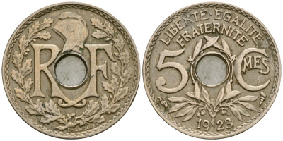 Франция 5 сантимов 1923 KM 875 медно-никель 4164-465