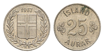 Исландия 25 эйре 1967 KM 11 медно-никель 4690-647