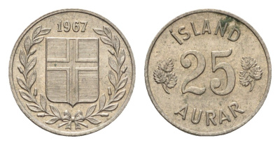 Исландия 25 эйре 1967 KM 11 медно-никель 4690-647