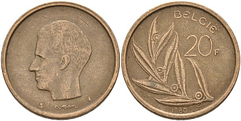 Бельгия 20 франков 1980 Belgie, Бодуэн I (1951-1993) KM 160 никель бронза 4126-227