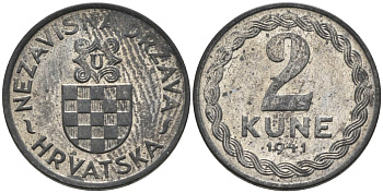 Хорватия 2 куны 1941 королевство KM 2 цинк aUNC 177-1461