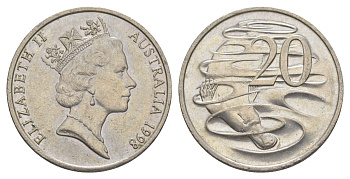 Австралия 20 центов 1998 Елизавета II (1952-2022), утконос KM 82 медно-никель 4385-414