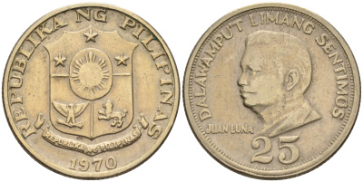 Филиппины 25 сентимо 1970 Хуан Луна KM 199 медь цинк никель    4595-954