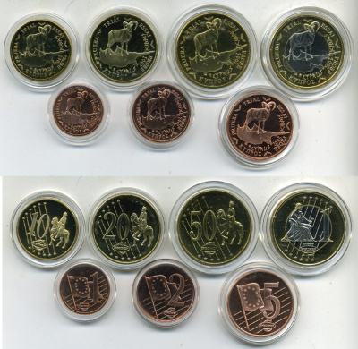 КИПР ЕВРОНАБОР ИЗ 7 МОНЕТ 2003 ЕВРОПРОБНИКИ (крупный формат) СЕРТИФИКАТ КАПСУЛЫ, ЖИВОТНЫЕ биметалл PROOF 06-081-19