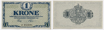 Дания 1 крона 1916 серия С Pick 12 b бумага UNC (пресс) 7484-12-1-2