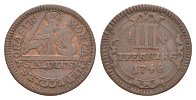 Мюнстер 3 пфеннига 1748 Монетный двор кафедрального капитула KM 430 медь 633-1443
