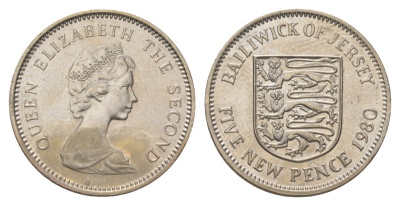 Джерси 5 пенсов 1980 KM 32 медно-никель aUNC 4628-914