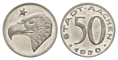 Аахен 50 пфеннигов 1920 Funck 1.13, Men05 70.41, Men18 99.41 железо UNC 4637-1253