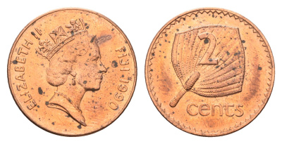 Фиджи 2 цента 1990 KM 50a цинк плакированная медью aUNC 4669-543