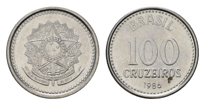 Бразилия 100 крузейро 1986 KM 595 нержавеющая сталь UNC 4154-138