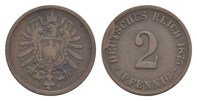 Германия 2 пфеннига 1875 C, Вильгельм I (1871-1888) KM 2, J. 2 бронза 4659-145
