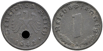 ГЕРМАНИЯ 1 РЕЙХСПФЕННИГ 1942 А KM 97, J. 369 цинк 188-1137