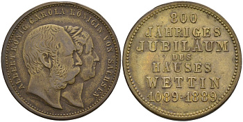 Саксония медаль 1889 800 ЛЕТ ДОМУ ВЕТТИНГОВ (1089-1889), диаметр 26 мм. жёлтый металл 190-953