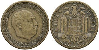 Испания 1 песета 1947 (54) Франсиско Франко (1939-1975) KM 775 алюминиевая бронза 4171-436