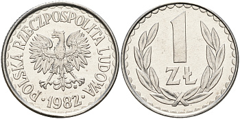 Польша 1 злотый 1982 MW KM 49.1 алюминий  UNC  4161-213