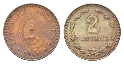 Аргентина 2 сентаво 1941 KM 38 медь 4664-146
