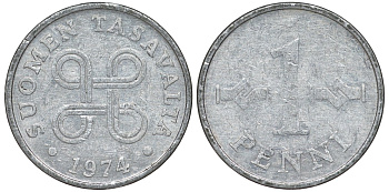 Финляндия 1 пенни 1974 KM 44a алюминий 4173-658