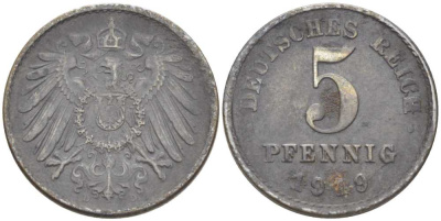 ГЕРМАНИЯ 5 ПФЕННИГОВ 1919 D KM 19, J. 297, Weege 5 железо 206-725
