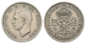 Великобритания 2 шиллинга (флорин) 1947 Георг VI (1936-1952) KM 865, Spink 4102 медно-никель 4692-332