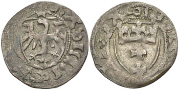 Польша, Данциг 1 шиллинг (шеляг) 1442-1495 Казимир IV династия Ягеллонов (1442-1495), вес 1,44 гр. Kopicki 7224 серебро 1517-435