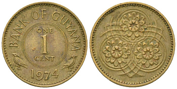 Гайана 1 цент 1974 KM 31 никель латунь 4124-341
