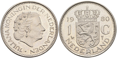 Нидерланды 1 гульден 1980 Юлиана (1948-1980) KM 184а никель 4586-716