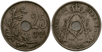 Бельгия 25 сантимов 1929 Belgie KM 69 медно-никель 4403-1235