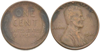США 1 ЦЕНТ 1946 ЛИНКОЛЬН KM А132 медь цинк 3309-545