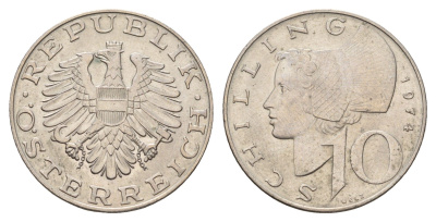 Австрия 10 шиллингов 1974 KM 2918 медно-никель UNC 4671-652