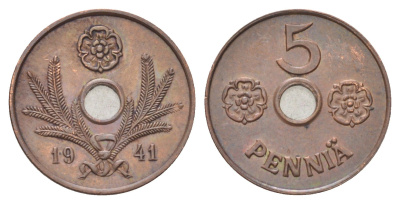 Финляндия 5 пенни 1941 KM 64 медь 4668-869