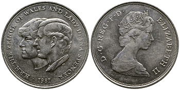 Великобритания 25 пенсов 1981 Королевская свадьба принца Чарльза и леди Дианы, Елизавета II (1952-2022) KM 925, Spink 4229 медно-никель 73-1213