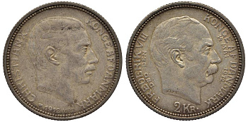Дания 2 кроны 1912 VBP; АН, 14 мая 1912 на смерть Фредерика VIII и восшествию на престол Кристиана X KM 811 серебро 1522-645