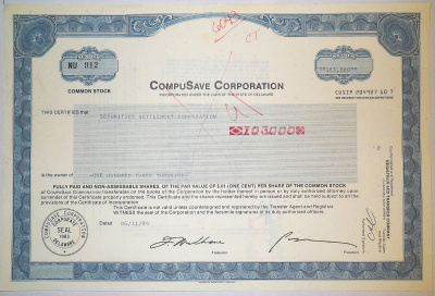 США, CompuSave Corporation 103000 акций 1984 бумага 8805-67-1