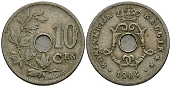 Бельгия 10 сантимов 1904 Belgie KM 53 медно-никель 4172-1145