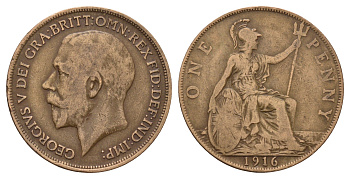 Великобритания 1 пенни 1916 Георг V (1910-1936) KM 810, Spink 4051 бронза 4667-134