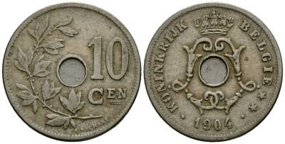 Бельгия 10 сантимов 1904 Belgie KM 53 медно-никель 4172-1145