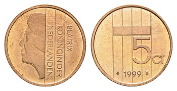 Нидерланды 5 центов 1999 Беатрикс (1980-2013) KM 202 бронза UNC 4684-1241