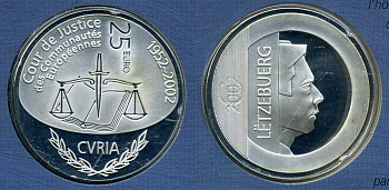 Люксембург 25 евро 2002 Европейский суд по правам человека, в оригинальном картонном буклете KM 83 серебро  PROOF 1-6-2-21