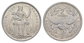 Французская Новая Каледония 2 франка 1977 KM 14 алюминий UNC 4641-135