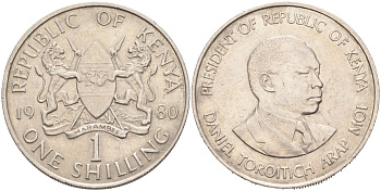 Кения 1 шиллинг 1980 Дэниэл арап Мои KM 20 медно-никель 4574-1244