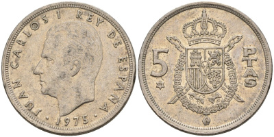 Испания 5 песет 1975 (79) Хуан Карлос I (1975-2014) KM 807 медно-никель 4155-651