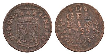 Нидерланды, Голландская Республика, Гелдерланд 1 дуит 1755 KM 88 медь 4655-538