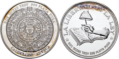 Мексика 2 унции ND АЦТЕКСКИЙ КАЛЕНДАРЬ, LIBERTAD, диаметр 48 ММ., ВЕС 2 ТРОЙСКИЕ УНЦИИ серебро PROOF 00-00