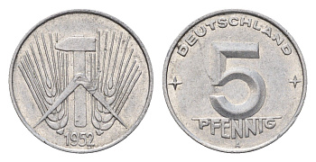 ГДР 5 пфеннигов 1952 A KM 6 алюминий 4684-249