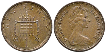 Великобритания 1 пенни 1974 Елизавета II (1952-2022) KM 915, Spink 4237 (B1) бронза 72-717